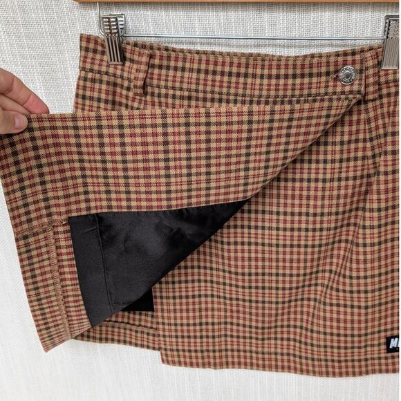 Minga London Brown Tartan Print Plaid A-line Wrap Mini Skirt, size 2 - Picture 4 of 6